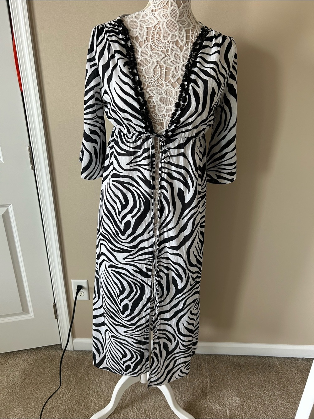 Zebra-Print Swim Coverup — Black & White